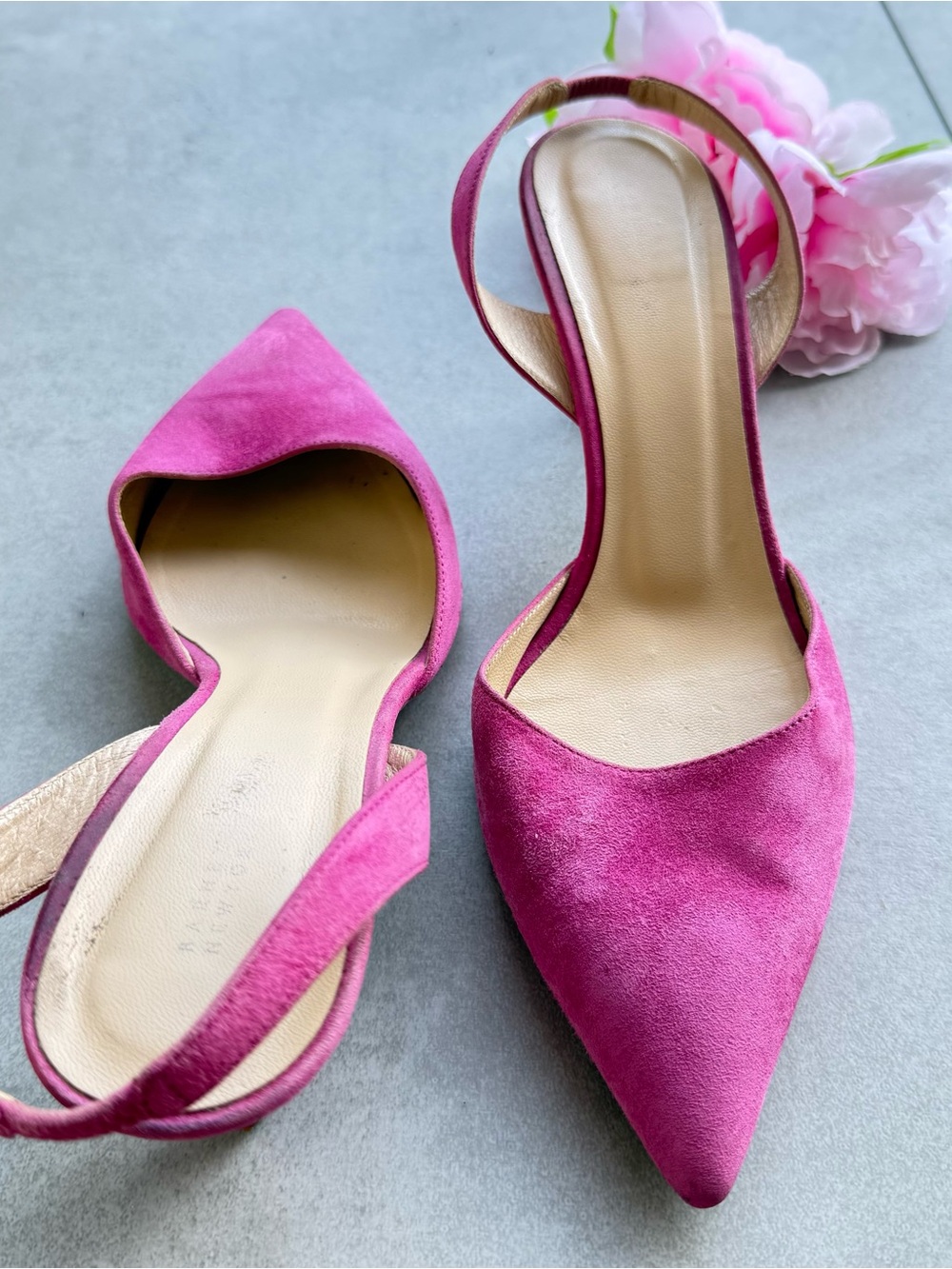 Barneys New York Pink Suede Pointed-Toe Slingback Heels shoes SZ 40.5 USA 10 - Picture 2 of 7